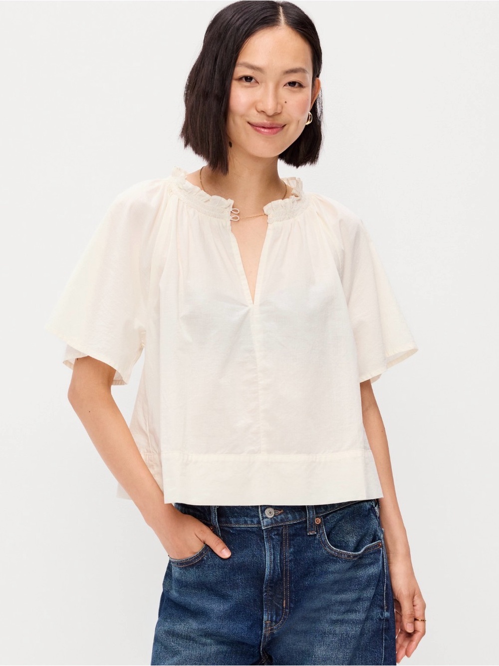 Old Navy Cream Loose Short Sleeve Blouse - Size XL